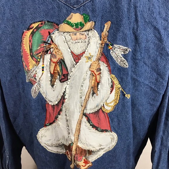 Vintage Wrangler Denim Western Santa Sheriff Shirt - Picture 4 of 8